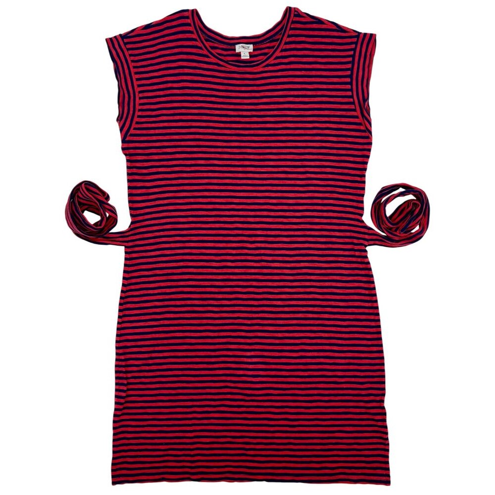J. Crew Striped Casual Blue Red Cotton Tie Waist Nautical Preppy Shirt Dress LG - Picture 2 of 15